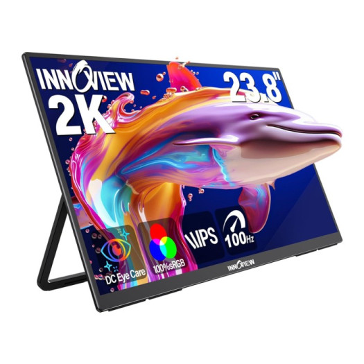 InnoView 23.8 Inch 2K (INCPM608-04B) 100Hz Large Portable Monitor ∆E<2 100% sRGB Fast IPS Portable Gaming Monitor QHD w/180° Adjustable Stand USB-C HDMI Laptop Monitor for PS5/4 Desktop MacBook Switch Xbox 2560X1440